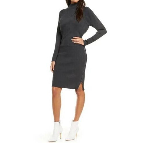 Eliza J Dresses & Skirts - A8 NWT ELIZA J Grey Knit Mock Neck Zipper Side Long Sleeve Sweater Dress Size S
